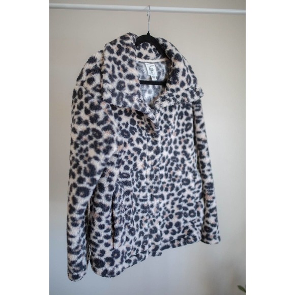 BILLABONG Womens Cozy Days Sherpa Fleece Jacket Leopard Snap Closure SZ S - Picture 3 of 10